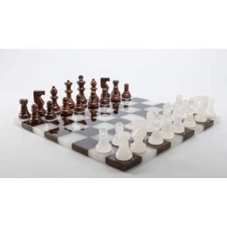 Schachspiel aus Alabaster, braun/weiss, KH 75 mm