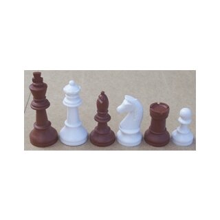 Schachfiguren Kunststoff, KH 93 mm, braun/wei&szlig;, im Stoffs&auml;ckchen
