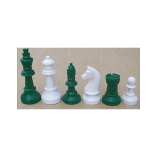 Schachfiguren Kunststoff, KH 93 mm, grün/weiß, im Stoffsäckchen