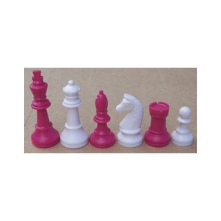 Schachfiguren Kunststoff, KH 93 mm, pink/wei&szlig;, im Stoffs&auml;ckchen
