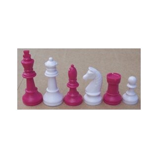 Schachfiguren Kunststoff, KH 93 mm, pink/weiß, im Holzkasten