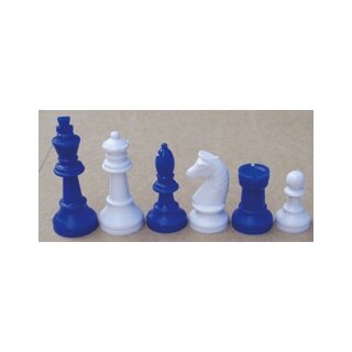 Schachfiguren Kunststoff, KH 93 mm, blau/weiß