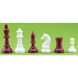 Schachfiguren Kunststoff, KH 93 mm, rot/weiß, in Stoffsäckchen