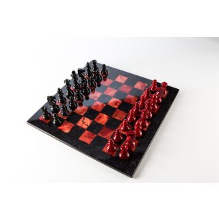 Schachspiel aus Alabaster, rot/schwarz, KH 75 mm