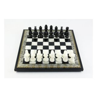 Schachspiel aus Alabaster, schwarz/wei&szlig;, klein